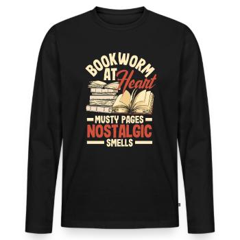 Rat de bibliothèque au cœur Pages moisies Odeurs nostalgiques - T-shirt manches longues Premium bio Homme - noir - Devant - Nico (187cm)