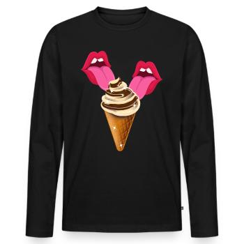 Langue léchant la glace - T-shirt manches longues Premium bio Homme - noir - Devant - Nico (187cm)