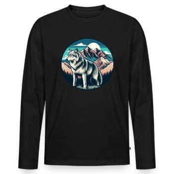 Loup au pays des merveilles de la nature sauvage - T-shirt manches longues Premium bio Homme - noir - Devant - Nico (187cm)