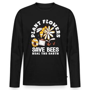 Apiculteur Heartbeat Nid d’abeille Amour Pollinisation - T-shirt manches longues Premium bio Homme - noir - Devant - Nico (187cm)