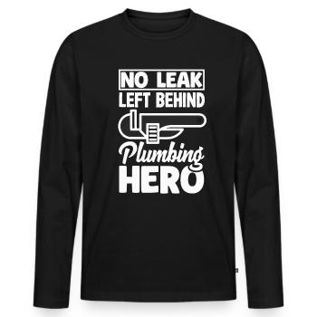 Pas de fuite Plumbing Hero Déclaration audacieuse - T-shirt manches longues Premium bio Homme - noir - Devant - Nico (187cm)