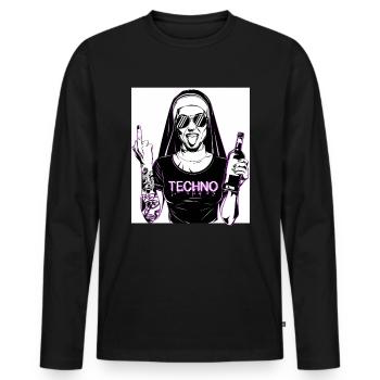 Rebellious Nun Techno Party Hardstyle - Männer Premium Bio Langarmshirt - Schwarz - Vorne - Nico (187cm)