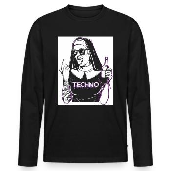 Rebellious Nun Techno Party Hardstyle - Männer Premium Bio Langarmshirt - Schwarz - Vorne - Nico (187cm)