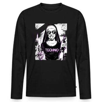 Rebellious Nun Techno Party Hardstyle - Männer Premium Bio Langarmshirt - Schwarz - Vorne - Nico (187cm)