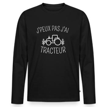 J'peux pas J'ai Tracteur - T-shirt manches longues Premium bio Homme - noir - Devant - Nico (187cm)