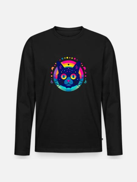 Flat Icon Cat Rainbow - Men's Premium Organic Long Sleeve Shirt - black