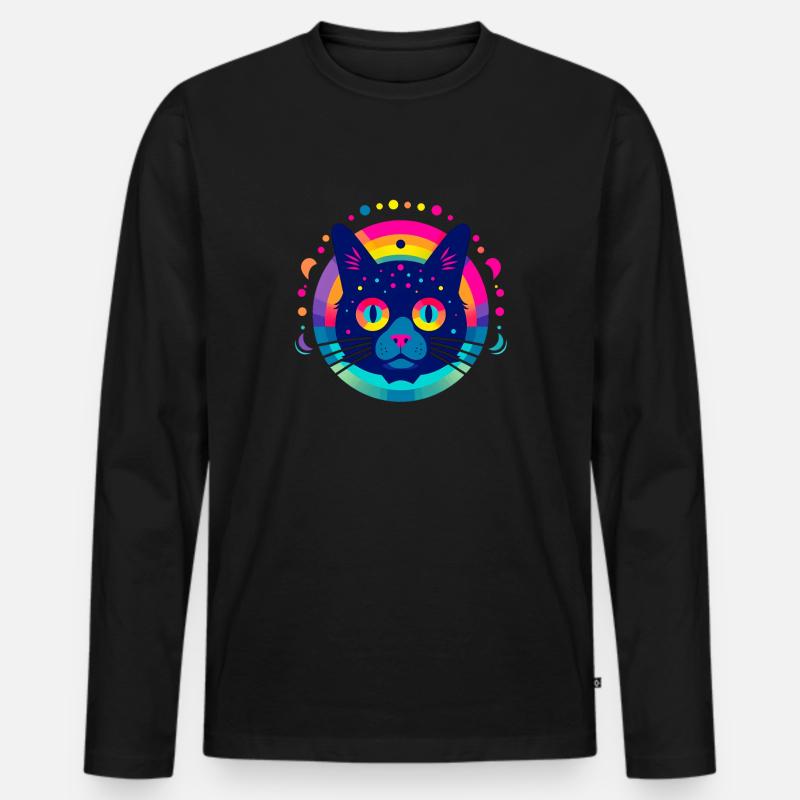 Flat Icon Cat Rainbow - Männer Premium Bio Langarmshirt - Schwarz