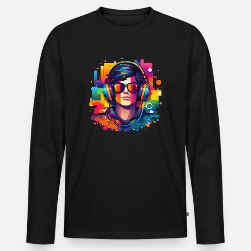 Mann mit Headset und Sonnenbrille - Männer Premium Bio Langarmshirt - Schwarz