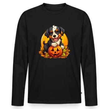 Cute Bernese Mountain Dog in autumn with pumpkin - Men's Premium Organic Long Sleeve Shirt - black - Front - Nico (187cm)