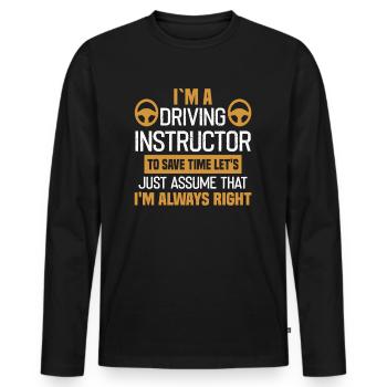 Instructeur de conduite école de conduite voiture permis de conduire - T-shirt manches longues Premium bio Homme - noir - Devant - Nico (187cm)