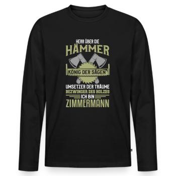 Zimmerer Zimmermann Zimmerei Schreiner Handwerker - Männer Premium Bio Langarmshirt - Schwarz - Vorne - Nico (187cm)