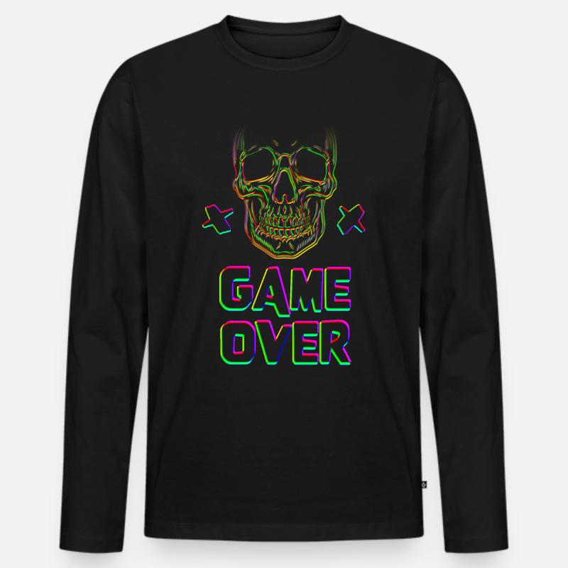 Game Over Skull - Männer Premium Bio Langarmshirt - Schwarz
