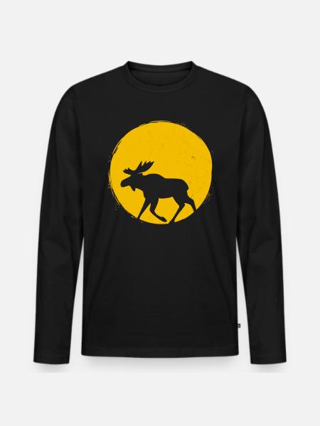Suède Moose Silhouette Sun Gift - T-shirt manches longues Premium bio Homme - noir