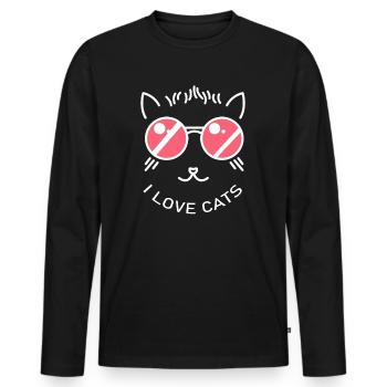 I love Cats, I love cats - Men's Premium Organic Long Sleeve Shirt - black - Front - Nico (187cm)