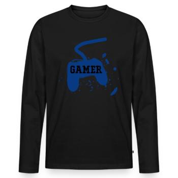 Gamer Game Console - Men's Premium Organic Long Sleeve Shirt - black - Front - Nico (187cm)