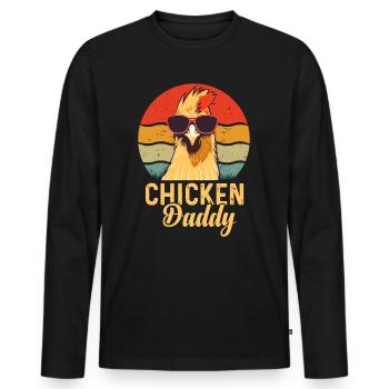 Un drôle de papa poulet avec des lunettes de soleil - T-shirt manches longues Premium bio Homme - noir - Devant - Nico (187cm)