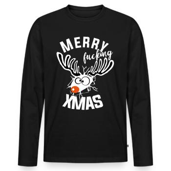putain de noël noël renne drôle moche - T-shirt manches longues Premium bio Homme - noir - Devant - Nico (187cm)