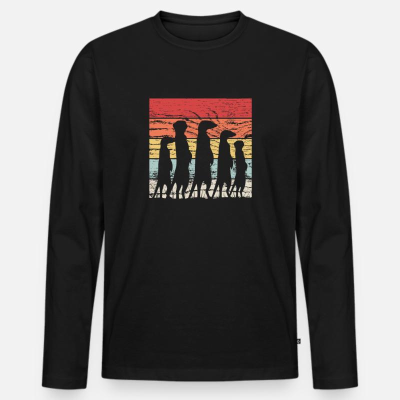 Retro Erdmännchen Surikate - Männer Premium Bio Langarmshirt - Schwarz