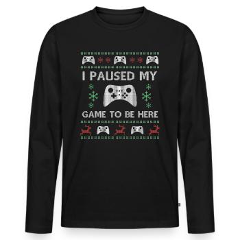 Le joueur a mis en pause mon pull de Noël laid - T-shirt manches longues Premium bio Homme - noir - Devant - Nico (187cm)