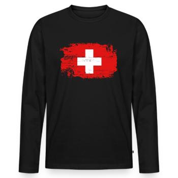 Drapeau suisse suisse - T-shirt manches longues Premium bio Homme - noir - Devant - Nico (187cm)