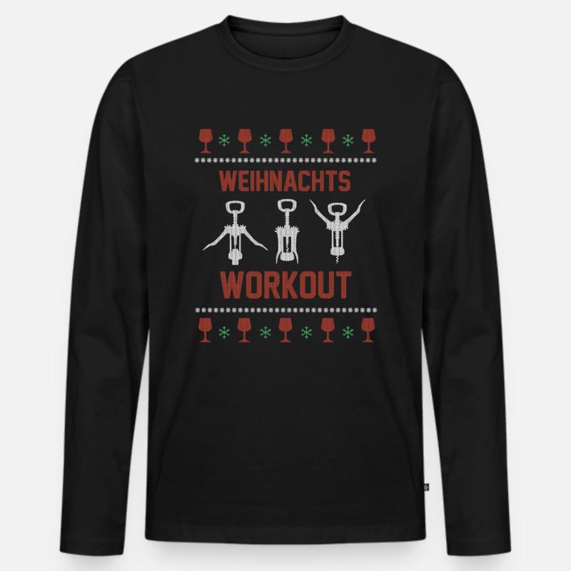 Weihnachts Workout Lustig Ugly Sweater Wein - Männer Premium Bio Langarmshirt - Schwarz