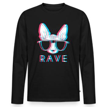 RAVE cat techno EDM party LSD festival DJ - Men's Premium Organic Long Sleeve Shirt - black - Front - Nico (187cm)