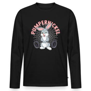 Fitness Hase Pumpernickel Gym Workout - Männer Premium Bio Langarmshirt - Schwarz - Vorne - Nico (187cm)
