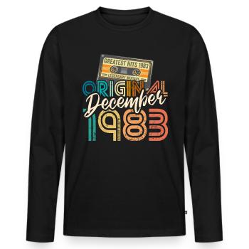Vintage Cassette Tape Décembre 1983 Anniversaire - T-shirt manches longues Premium bio Homme - noir - Devant - Nico (187cm)