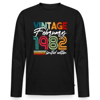 Birthday February 1982 Vintage Retro Colors - Men's Premium Organic Long Sleeve Shirt - black - Front - Nico (187cm)