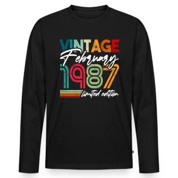 Birthday February 1987 Vintage February 1987 - Men's Premium Organic Long Sleeve Shirt - black - Front - Nico (187cm)
