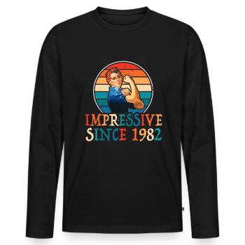 Geburtstag geboren 1982 Vintage Design Frauen - Männer Premium Bio Langarmshirt - Schwarz - Vorne - Nico (187cm)