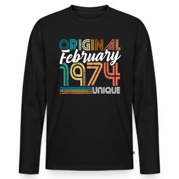 Vintage February 1974 Unique Limited Edition - Men's Premium Organic Long Sleeve Shirt - black - Front - Nico (187cm)