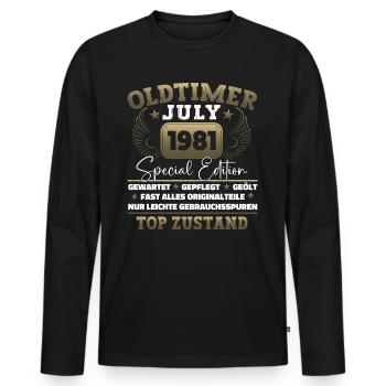 Oldtimer Juli 1981 41. Geburtstag Geschenk Herren - Männer Premium Bio Langarmshirt - Schwarz - Vorne - Nico (187cm)