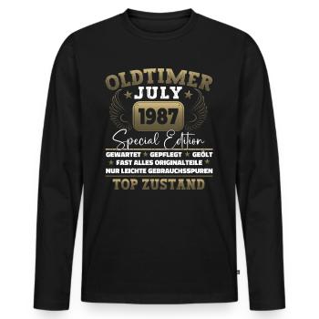 Oldtimer Juli 1987 35. Geburtstag Geschenk Herren - Männer Premium Bio Langarmshirt - Schwarz - Vorne - Nico (187cm)