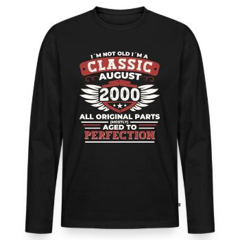 Vintage 2000 Classic Cadeau d’anniversaire Août - T-shirt manches longues Premium bio Homme - noir - Devant - Nico (187cm)