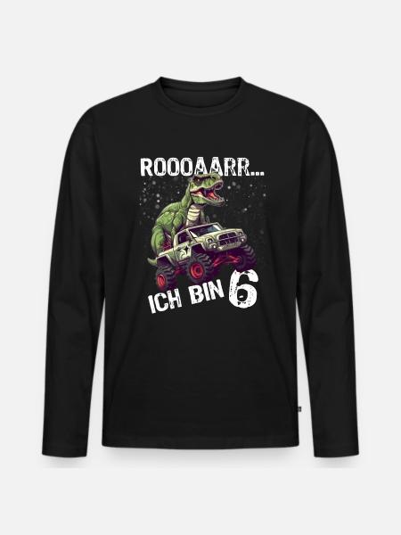 6. Geburtstag Jungs T-Rex Monster-Truck Design - Männer Premium Bio Langarmshirt - Schwarz