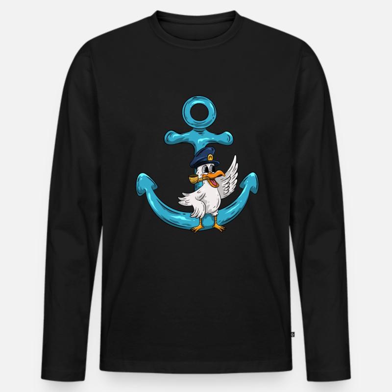 Kapitän Möwe Anker - Männer Premium Bio Langarmshirt - Schwarz