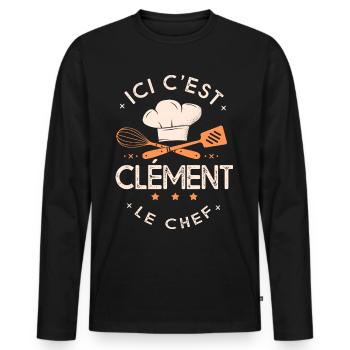 Clément Chef Ici c est Clement le chef cuisinier - T-shirt manches longues Premium bio Homme - noir - Devant - Nico (187cm)