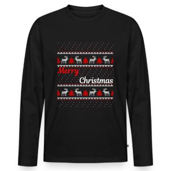 Merry Christmas Ugly Christmas Sweater - Men's Premium Organic Long Sleeve Shirt - black - Front - Nico (187cm)