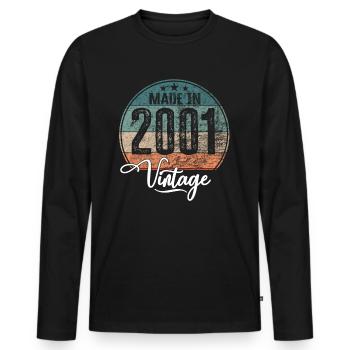 Vintage Fabriqué en 2001 Année de naissance 2001 Anniversaire - T-shirt manches longues Premium bio Homme - noir - Devant - Nico (187cm)