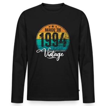 Vintage Made in 1994 Geburtsjahr 1994 Geburtstag - Männer Premium Bio Langarmshirt - Schwarz - Vorne - Nico (187cm)