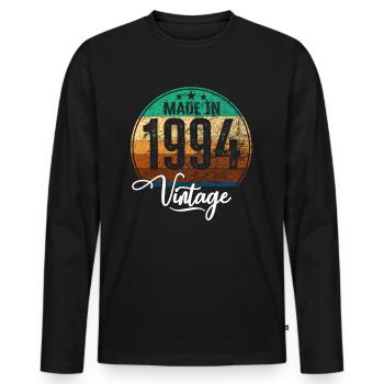 Vintage Made in 1994 Geburtsjahr 1994 Geburtstag - Männer Premium Bio Langarmshirt - Schwarz - Vorne - Nico (187cm)