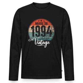 Vintage Made in 1994 Geburtsjahr 1994 Geburtstag - Männer Premium Bio Langarmshirt - Schwarz - Vorne - Nico (187cm)