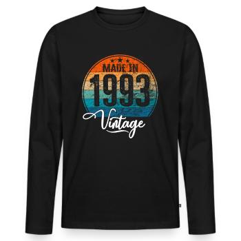 Millésime Fabriqué en 1993 Année de naissance 1993 Anniversaire - T-shirt manches longues Premium bio Homme - noir - Devant - Nico (187cm)