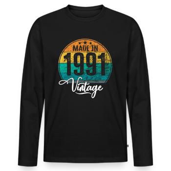 Vintage Made in 1991 Geburtsjahr 1991 Geburtstag - Männer Premium Bio Langarmshirt - Schwarz - Vorne - Nico (187cm)
