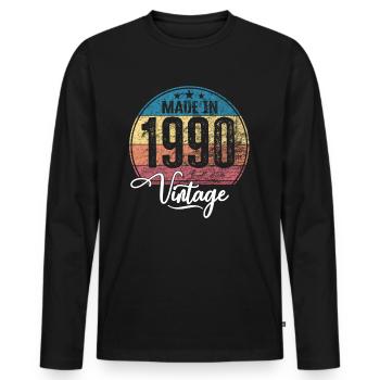 Millésime Fabriqué en 1990 Année de naissance 1990 Anniversaire - T-shirt manches longues Premium bio Homme - noir - Devant - Nico (187cm)