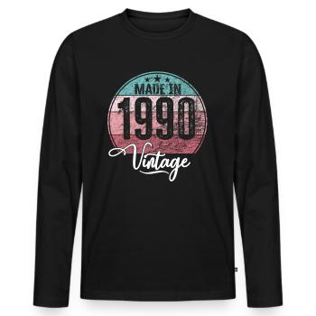 Millésime fabriqué en 1990 Année de naissance 1990 Anniversaire - T-shirt manches longues Premium bio Homme - noir - Devant - Nico (187cm)