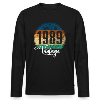 Vintage Made in 1989 Year of birth 1989 Birthday - Men's Premium Organic Long Sleeve Shirt - black - Front - Nico (187cm)
