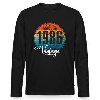 Millésime Fabriqué en 1986 Année de naissance 1986 Anniversaire - T-shirt manches longues Premium bio Homme - noir - Devant - Nico (187cm)