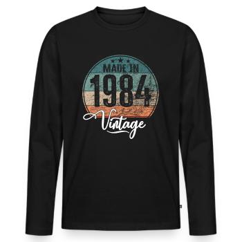 Millésime Fabriqué en 1984 Année de naissance 1984 Anniversaire - T-shirt manches longues Premium bio Homme - noir - Devant - Nico (187cm)